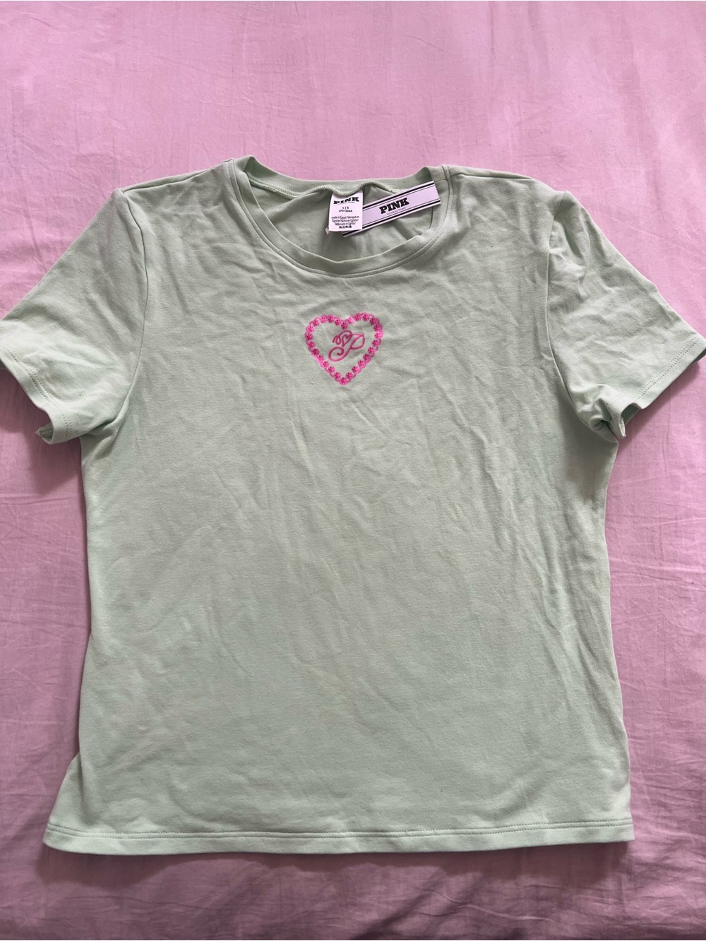 PINK Victoria's Secret Mint Green Tee with Pink Heart Logo